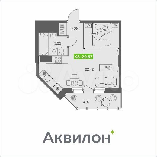 Квартира-студия, 29,7 м², 8/8 эт.