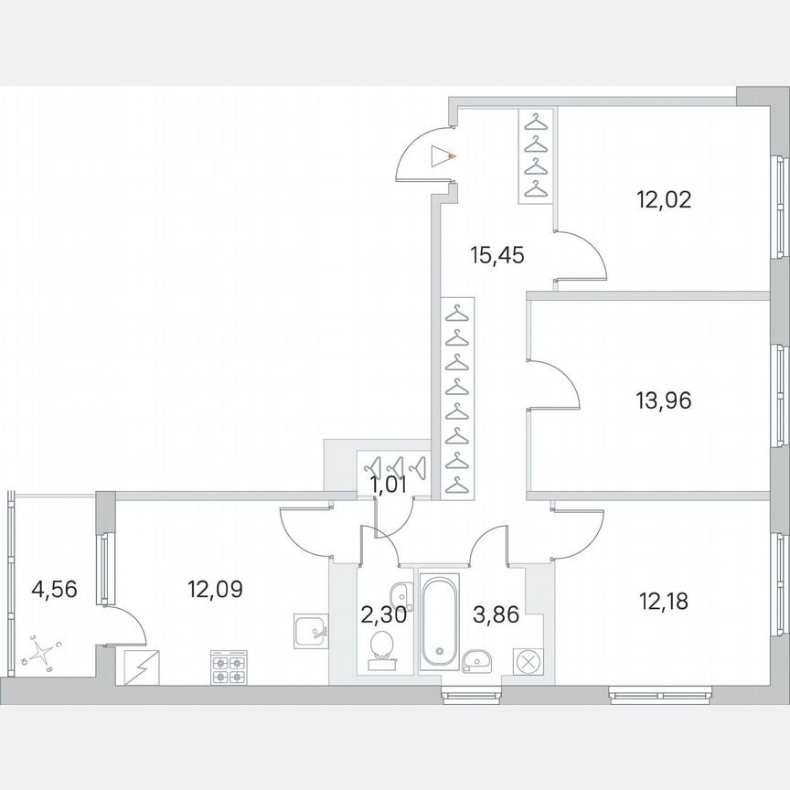 3-к. квартира, 75,2 м², 2/5 эт.