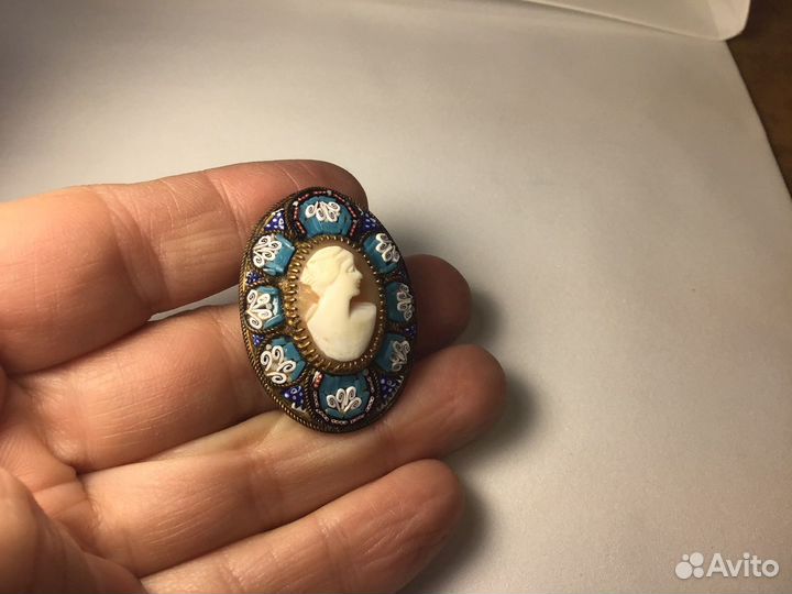 Брошь Камея антиквариат Микромозаика Италия