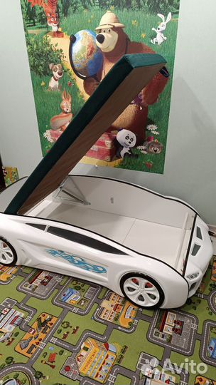 Детская кровать машинка, с матрасом и подсветкой