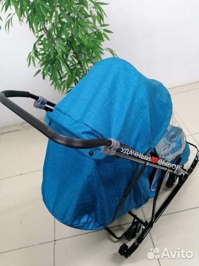 Новые санки-коляска Galaxy Снежинка/бирюзовый лен