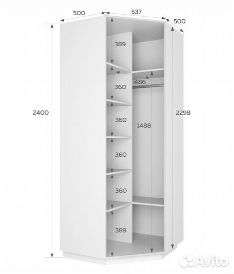 Угловой шкаф. Белого цвета с зеркалом 90/240/90