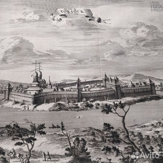 Антикварная гравюра Тверская губерния Торжок 1727