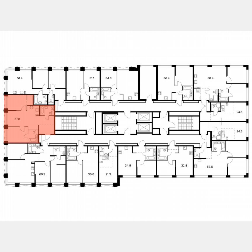 2-к. квартира, 57,8 м², 11/32 эт.