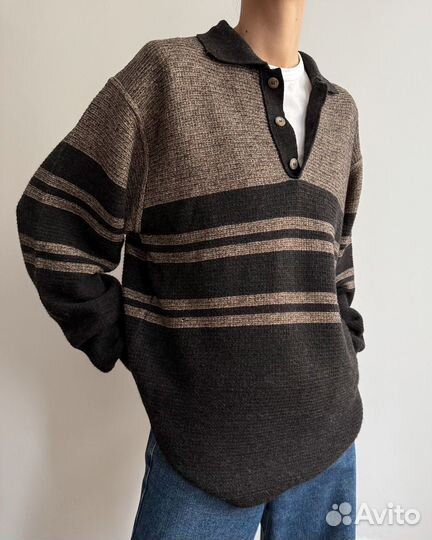 Винтажный поло-джемпер, L