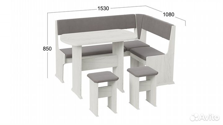 Компактный кухонный уголок рио велюр 1,53 х 1,08