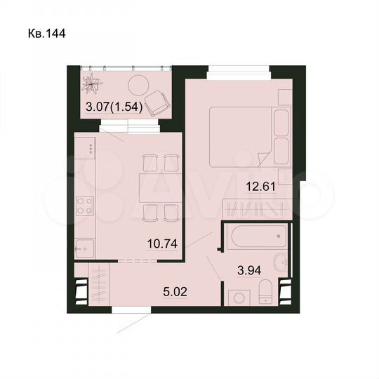 1-к. квартира, 33,9 м², 5/5 эт.
