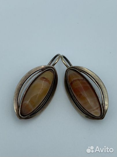 Серьги серебро 875 СССР агат позолота Харьков