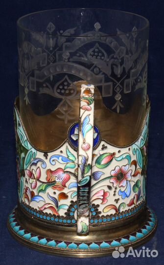 Антикварный подстаканник эмаль серебро