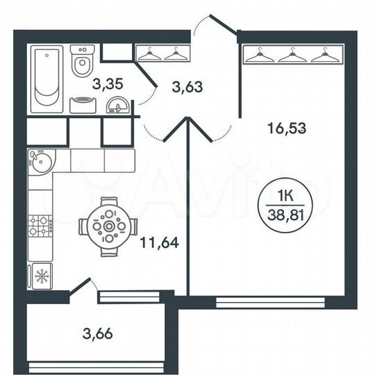 1-к. квартира, 38,8 м², 9/17 эт.