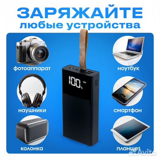 Повербанк 30000mah, внешний аккумулятор с 2 разъём