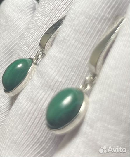 Серьги серебряные с малахитом