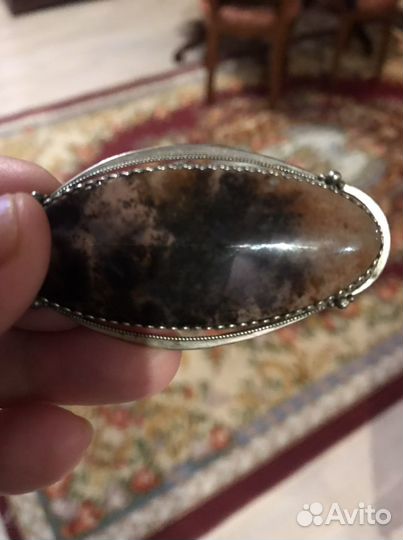 Винтажная брошь, пейзажная яшма