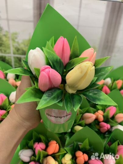 Мыло ручной работы 8 марта букетики тюльпанов