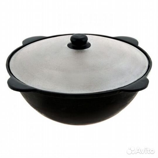 Казан узбекский 6л чугун, алюм/кр, плоское дно