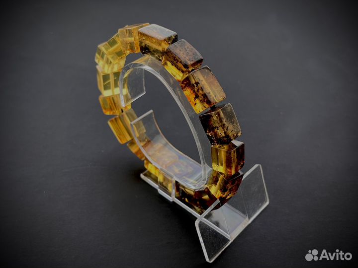 Браслет мужской из натурального янтаря 21 см