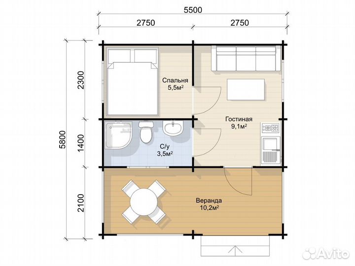 Быстросборный Дом из минибруса «Таганай» 31.9 м²