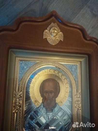 Икона Николай чудотворец позолото