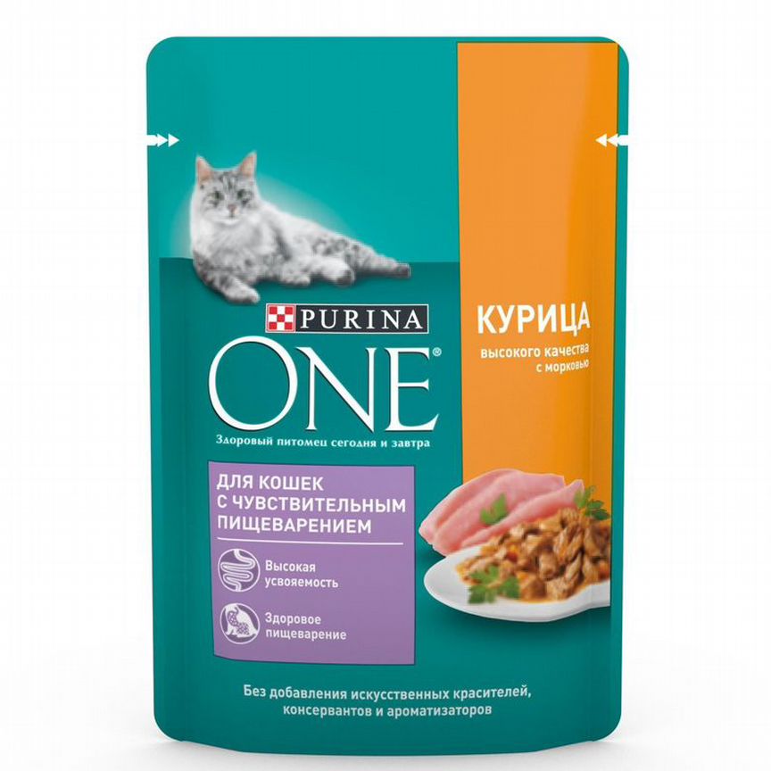 Purina ONE паучи для кошек с чувствительным пищева