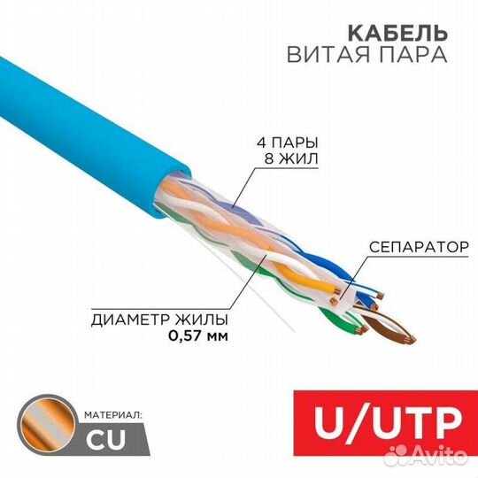 Кабель витая пара U/UTP 4х2х23AWG кат.6 solid 50м