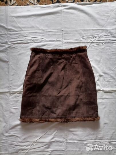 Костюм пиджак и юбка.Замша+норка