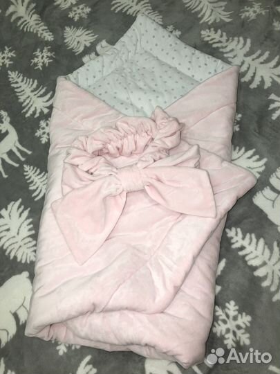 Конверт одеяло теплое на выписку с бантом