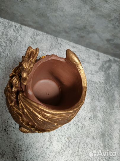 Гипсовая статуэтка кашпо Дракон золото
