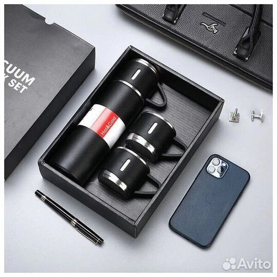 Термос для чая кофе маленький с кружкой