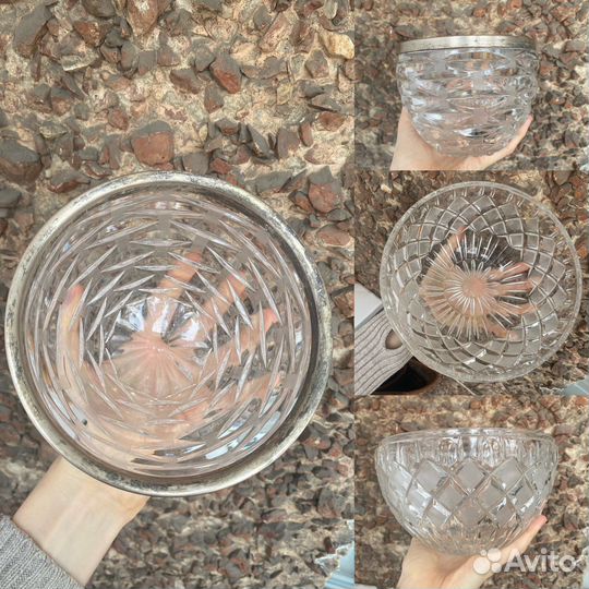 Салатник конфетница мельхиор СССР хрусталь