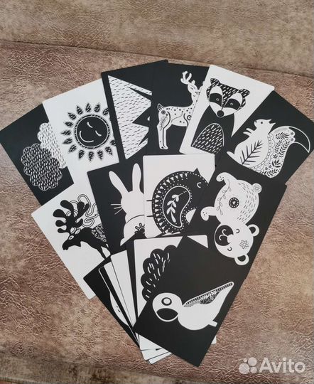 Черно-белые развивающие карточки для новорожденных