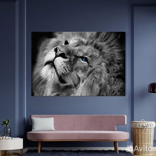 Картина маслом лев черно-белый