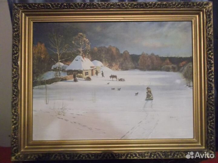 Картина Зимний вечер СССР и Цветы в корзине