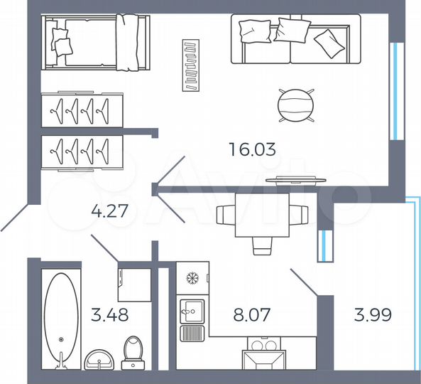 1-к. квартира, 33,9 м², 6/16 эт.