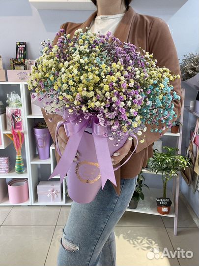 Гипсофила в коробке. Букет. Цветы с доставкой