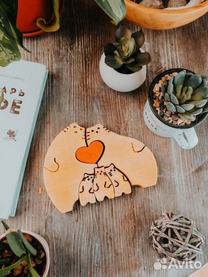 Пазлы деревянные Семья котиков