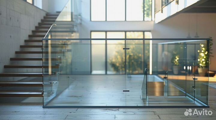 Ограждение лестницы из стекла