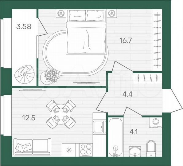 1-к. квартира, 41,3 м², 8/10 эт.