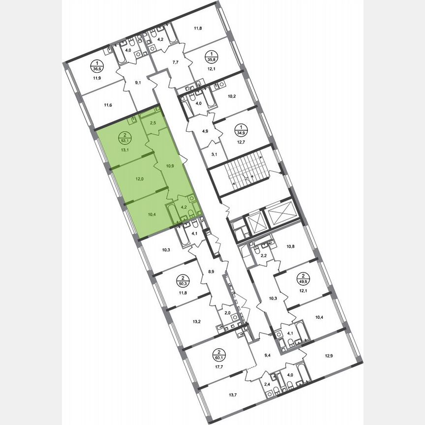2-к. квартира, 53,1 м², 7/17 эт.