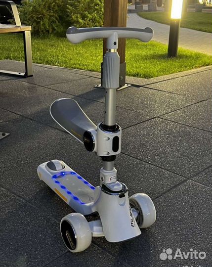 Самокат,беговел детский складной светло серый