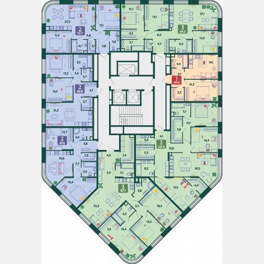 2-к. квартира, 68,8 м², 4/27 эт.