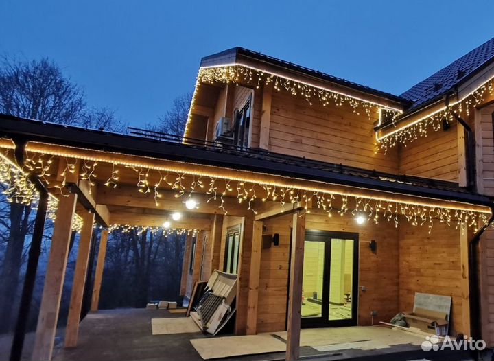 Украшение домов гирляндами бахрома, неон / Химки