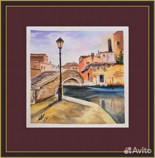 Картина Городской пейзаж. Акварель. 25 * 25 см