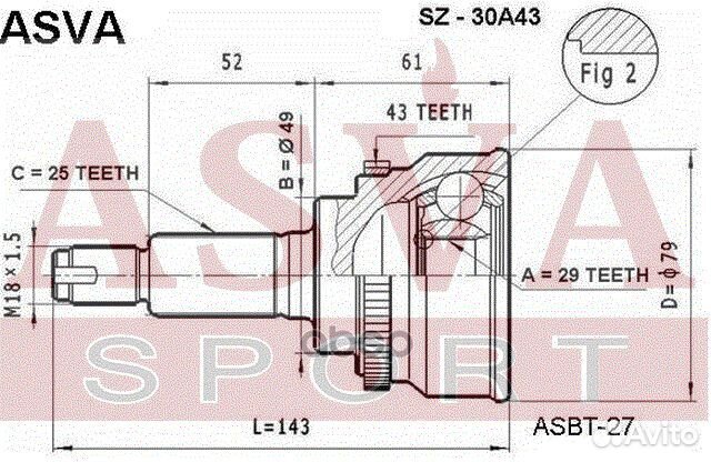 ШРУС наружный 29x49x25 SZ-30A43 asva