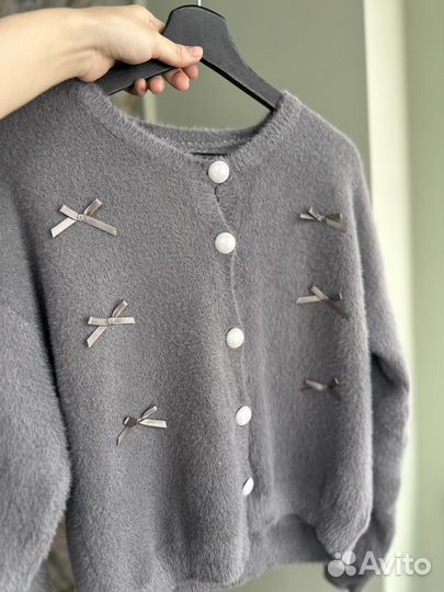 Кардиган с бантиками серый новый