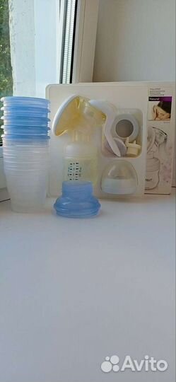 Молокоотсос avent ручной + контейнеры 5 шт