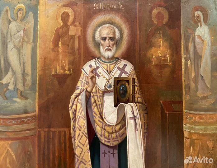 Старинная икона Николай Чудотворец. Модерн