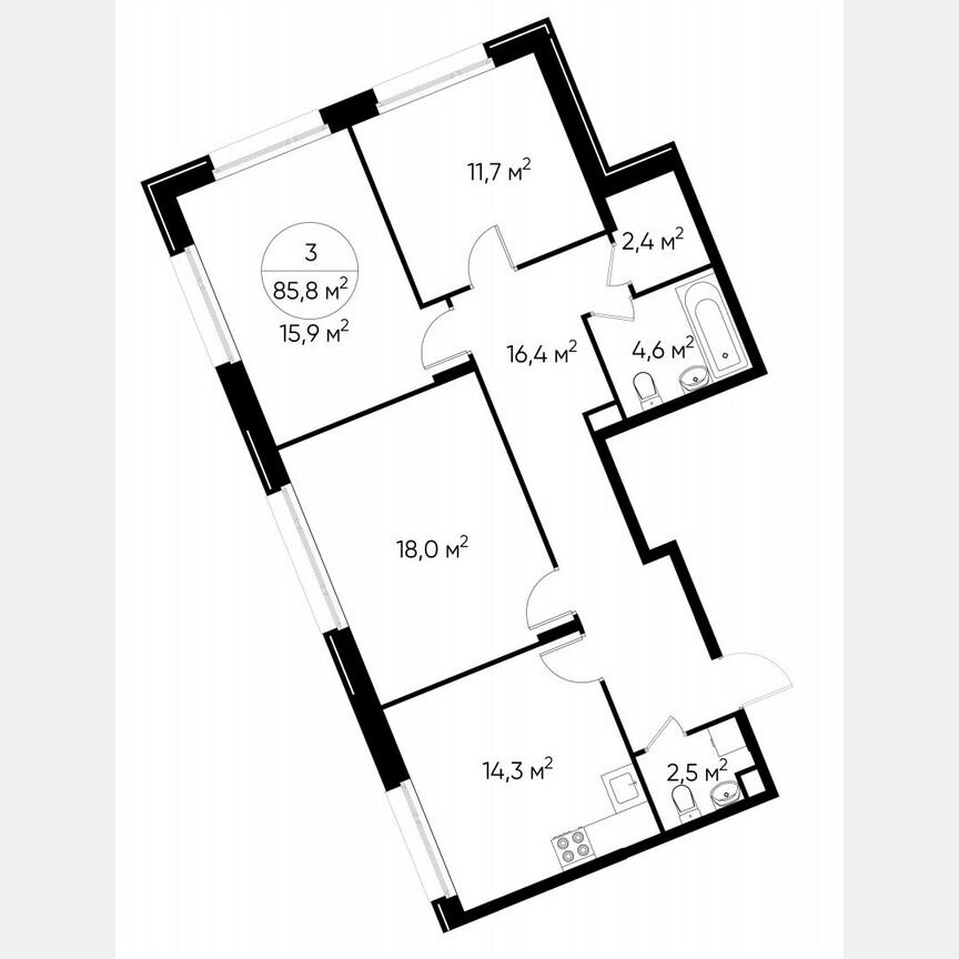 3-к. квартира, 85,8 м², 1/17 эт.