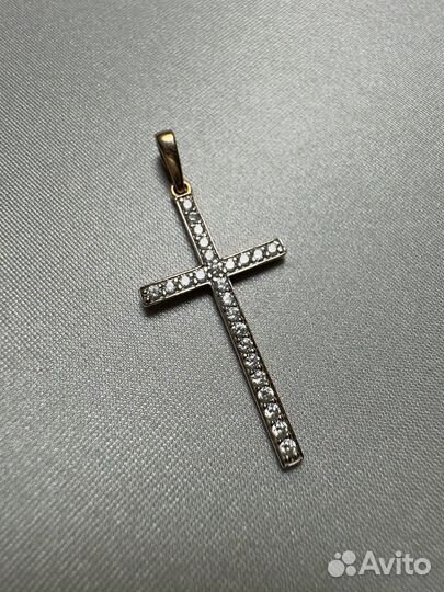 Золотая подвеска-крест 585 с фианитами