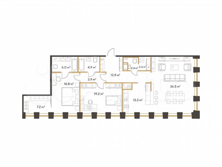 2-к. квартира, 124,3 м², 9/20 эт.