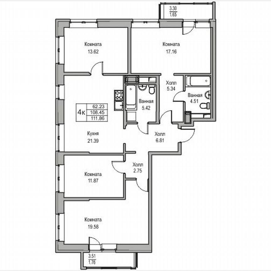 4-к. квартира, 111,9 м², 14/23 эт.